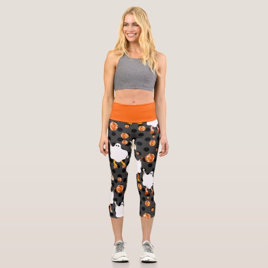 Diskothek halloween afrikanische Geisterorange Capri Leggings (Vorderseite)