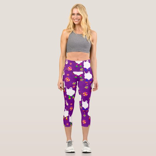 Diskothek halloween afrikanischer Geist lila Capri Leggings (Vorderseite)