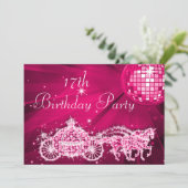 Diskothek, Princess Coach & Horses 17. Geburtstag Einladung (Stehend Vorderseite)