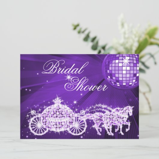 Diskothek, Princess Coach & Horses Brautparty Einladung (Stehend Vorderseite)