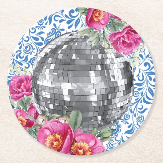 Diskothek Rosa Blumenstrauß Tile Runder Pappuntersetzer (Vorderseite)