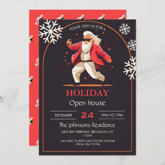 Diskothek Santa Claus Cartoon Einladung (Vorne/Hinten)