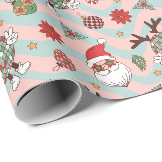 Diskothek Santa und Reindeer Urlaubsmuster Geschenkpapier (Rolleneckpunkt)