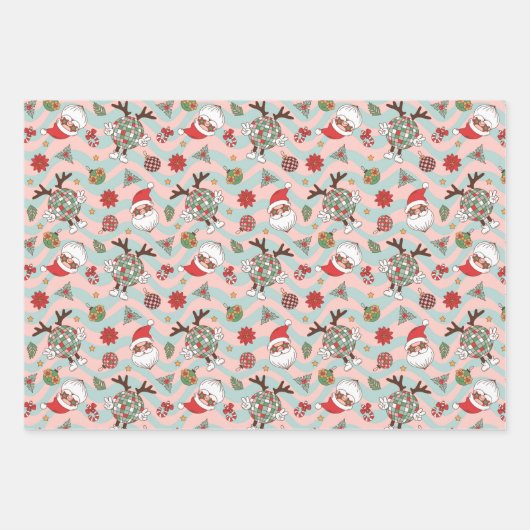 Diskothek Santa und Reindeer Urlaubsmuster Geschenkpapier Set (Vorderseite 3)