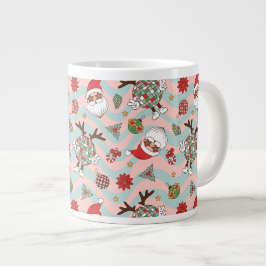 Diskothek Santa und Reindeer Urlaubsmuster Jumbo-Tasse (Vorderseite Rechts)