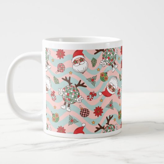 Diskothek Santa und Reindeer Urlaubsmuster Jumbo-Tasse (Links)
