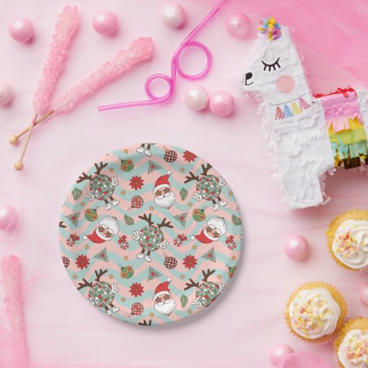 Diskothek Santa und Reindeer Urlaubsmuster Pappteller (Party)