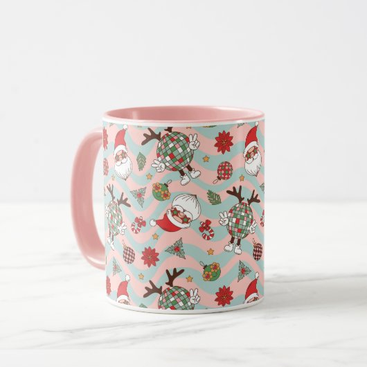 Diskothek Santa und Reindeer Urlaubsmuster Tasse (Vorderseite Links)