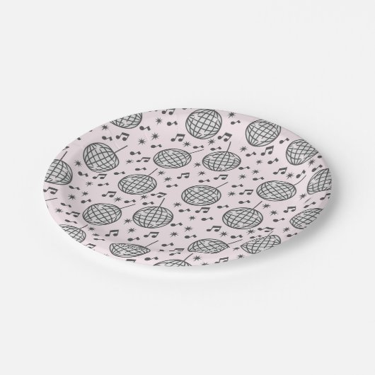 Diskotheken und Musiknoten Pappteller (Schrägansicht)