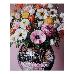 Diskovase mit Blumen Poster