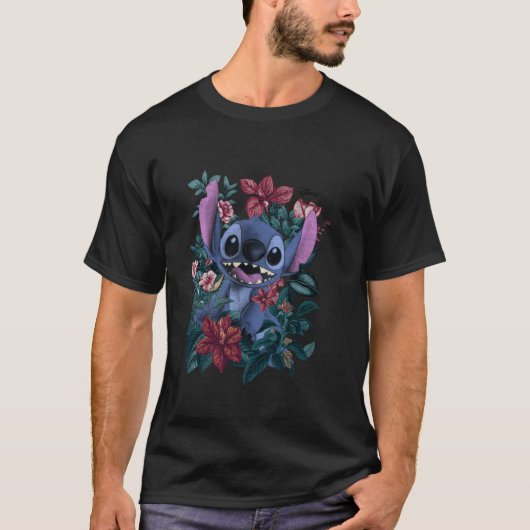 Disney Lilo & Stitch Floral Garden Character Art T-Shirt (Vorderseite)