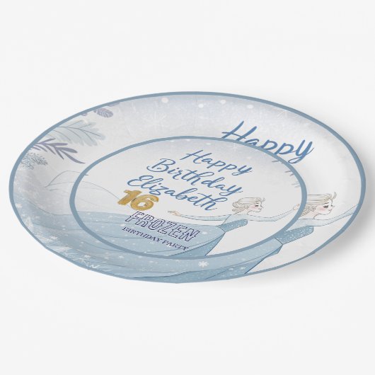 Disney's Frozen Elsa Birthday personalize name Pap Pappteller (Schrägansicht)