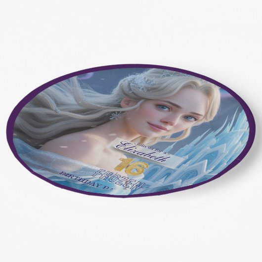 Disney's Frozen Elsa Birthday personalize name Pappteller (Schrägansicht)