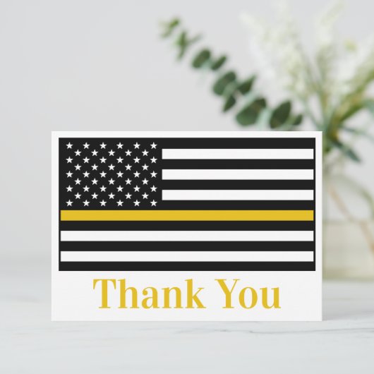 Dispatcher 911 Police Fire Thin Gold Line Dankeskarte (Stehend Vorderseite)