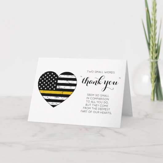 Dispatcher 911 Police Thin Gold Line Herz Dankeskarte (Vorderseite)