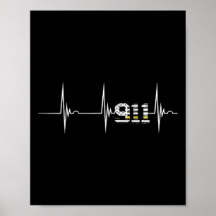 Dispatcher 911 Vintage USA-Flagge Herzschlag Ekg P Poster