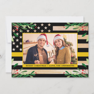 Dispatcher 911 Weihnachts-Foto Gold Flagge Feiertagskarte