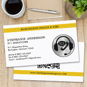Dispatcher Custom Thin Gold Line 911 Logo QR Code Visitenkarte