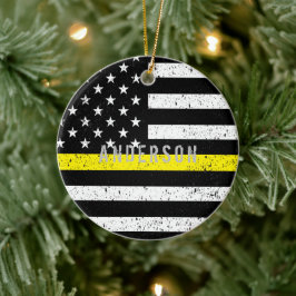 Dispatcher gebeutelt Thin Yellow Line mit Namen Keramik Ornament