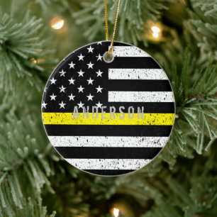 Dispatcher gebeutelt Thin Yellow Line mit Namen Keramik Ornament