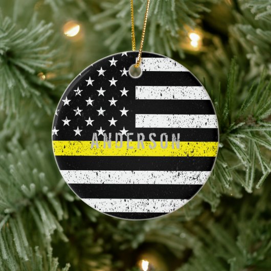 Dispatcher gebeutelt Thin Yellow Line mit Namen Keramik Ornament (Baum)