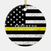 Dispatcher gebeutelt Thin Yellow Line mit Namen Keramik Ornament (Vorne)