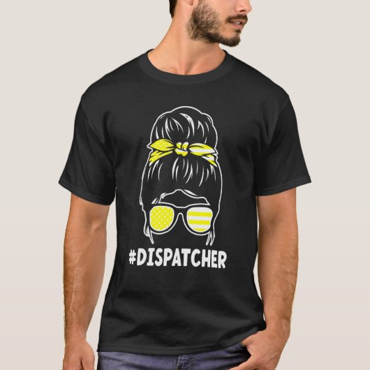 Dispatcher mit einem Messy Bun 911-Operator T-Shirt (Vorderseite)