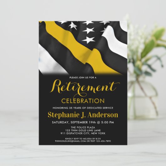 Dispatcher Thin Gold Line American Flag Retirement Einladung (Stehend Vorderseite)