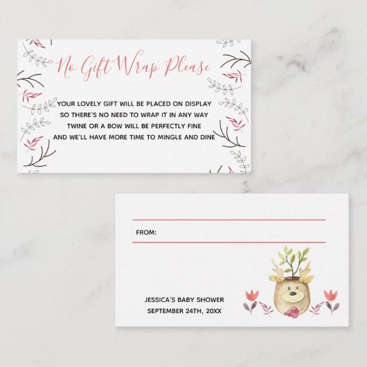 Display Dusche kein Geschenk Wrap Gedicht Woodland Begleitkarte (Vorne/Hinten)
