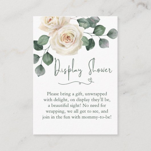 Display-Dusche mit weißer und grüner Rose Begleitkarte (Vorderseite)