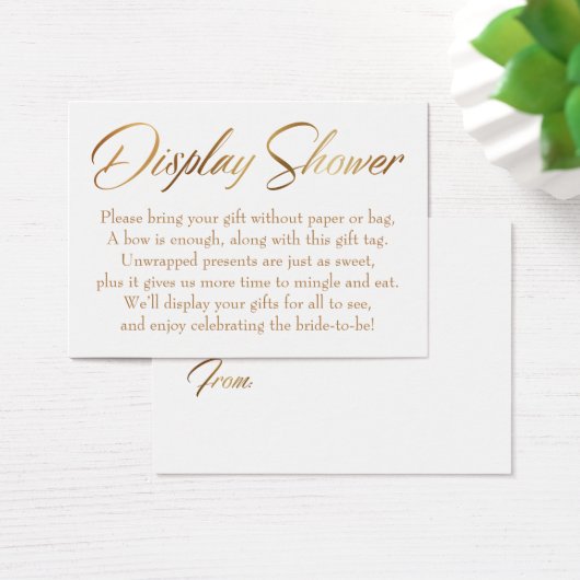 Display Shower Elegante Gold Script Tag Card (Schreibtisch)