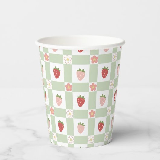 Disposable Strawberry Gingham Pastel Green Pappbecher (Rückseite)