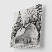 Distant Barn Sketch I Quadratische Wanduhr (Winkel)