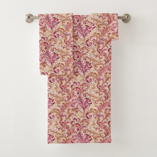 Distante Rose und Taupe Leaf Scroll Badhandtuch Set (Insitu)
