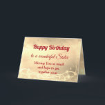 Distanz Happy Birthday Sister Card Karte<br><div class="desc">Luxus Gold Distance Happy Geburtstag Schwester personalisiert Grußkarte.</div>