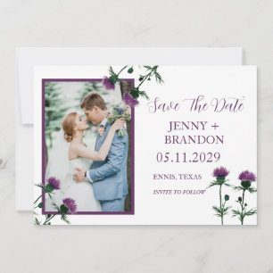 Distel Elegante Schottische Violette Blumengrafik  Save The Date