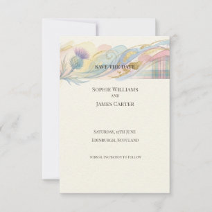 Distel-Feder-Tartan-Karte zur Vorabanzeige des Hoc Save The Date