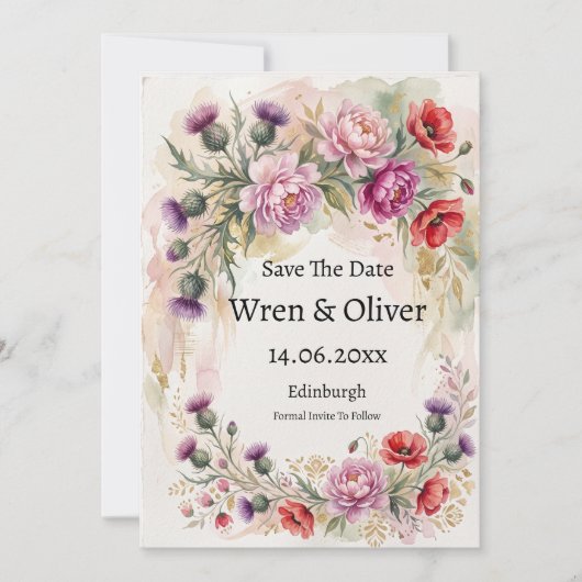 Distel Mohn Pfingstrose Wildblumen Save The Date K (Vorderseite)