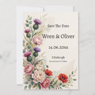 Distel-Pfingstrose-Mohn-Hochzeit-Einladungskarte z Save The Date