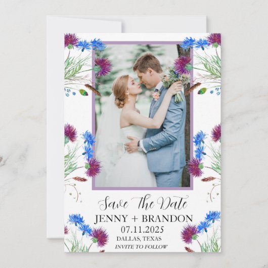 Distel Schottisch Elegante Moderne Florale Fotogra Save The Date (Vorderseite)