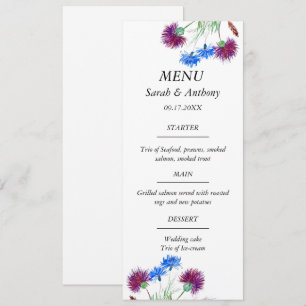 Distel Schottland Floral Aquarell Hochzeitsessen  Menükarte