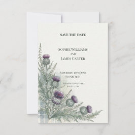 Distel & Soft Watercolour Tartan Hochzeit Save the Date