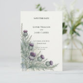 Distel & Soft Watercolour Tartan Hochzeit Save the Date (Stehend Vorderseite)