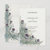 Distel & Soft Watercolour Tartan Hochzeit Save the Date (Vorne/Hinten)