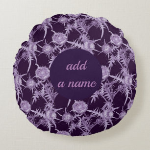 Distel violettes Blumenmuster Rundes Kissen