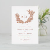 Distinguierte Monogramm-HochzeitGold-Rose Folieneinladung (Stehend vorne)