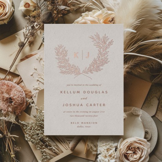 Distinguierte Monogramm-HochzeitGold-Rose Folieneinladung