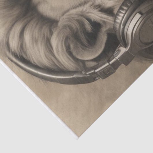 Distinguierter Löwe in Kopfhörer-Decodierung Seidenpapier (Detail)