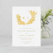 Distinguiertes Monogramm Wedding Gold Folieneinladung (Stehend vorne)