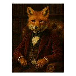 Distinguished Fox Gentleman in Library Poster